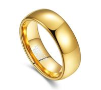 NUNCAD Mens Rings with 14K Gold Plating 8mm, Simple Tungsten Ring for Wedding Daily, Polished, Dome Style, Comfort Fit, Size X1/2