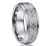 NUNCAD Men's Women's Matte Finish Brushed Tungsten Rings Wedding Bands Laser Etched Celtic Knot Design Size Q1/2