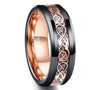 NUNCAD Rose Gold Rings for Wedding Engagement Promise Propose 17mm Men's/Women's Tungsten Caride Rings Celtic Dragon Inlay Comfort Fit Size T