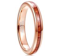 NUNCAD Wedding Rings for Women Rose Gold 4mm Tungsten Carbide Ring Hawaiian Koa Wood Inlay Band Couple Ring Dome Style Size S