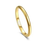 NUNCAD Womens Rings with 14K Gold Plating 2mm, Simple Thin Tungsten Ring for Wedding Daily, Polished, Dome Style, Stackable, Comfort Fit, Size T1/2