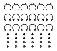 nuneoeuo 18 PCS Black Septum Rings 16g, Black Nose Ring Septum Piercing Jewellery, Horseshoe Nose Ring Septums Jewellery Horse Shoe Noses Rings Spike Helix Piercing Kit (Unisex)