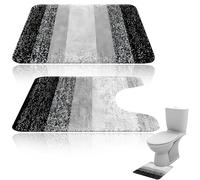 nuneoeuo 2 Pcs Bath and Toilet Mat Set, Soft and Absorbent Non Slip Bath Mats Bathroom Mat Sets 2 Piece, Plush Bathroom Set 50 * 60CM (U-shaped) +40 * 60CM (Square), Grey