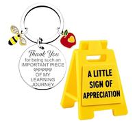 nuneoeuo 2 Pcs Thank You Teacher Gifts Set, Thank You Gifts for Men With Bee Keyring and Mini Desktop Thank You Card, Small Gift for Colleagues Teachers Friends Employee Nurse
