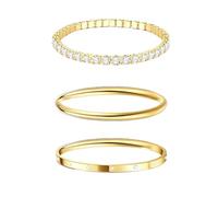 nuneoeuo 3PCS Gold Bracelet Stack Set, Tennis Gold Bracelets for Womens Set Multi Layer Stackable Cuff Bangle, Jewellery Sets for Women Thin Round Bangle Cuff, Gifts for Ladies
