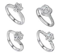 nuneoeuo 4 PCS Adjustable Rings for Women Set, Engagement Rings Women, Silver Ring for Womens Suitable for Various Occasions Such as Gatherings Work and Dates, A Masterpiece of Jewelry Collection