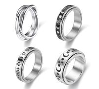 nuneoeuo 4 Pcs Spinner Ring Fidget Rings for Women, Stainless Steel Fidget Rings for Anxiety Women, Fashionable Mood Ring to Relieve Stress Engagement Marriage Promise