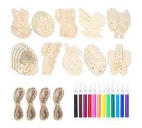 nuneoeuo 92 Pcs Easter Decorations, Unfinished Easter Crafts Wooden Eggs Wood Chicken Wood Rabbit, Hanging Crafts Wooden Hanging Sign, Suitable for Kids Easters Party Supplies Diy Decor