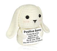 nuneoeuo Emotional Support Crochet Rabbit, Positive Crochet Animals with Encouragement Card Emotional Support Gift for Women, Crochet Positive Animals for Gift Giving, Decorating Bedrooms and Desks