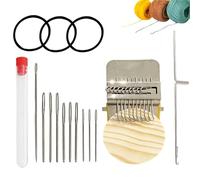 nuneoeuo Mini Knitting Machine, 10 Hooks Wood Knit Patch Darning Loom, Knitpatch Portable Darning Kit for Repair Jeans Socks DIY Craft Knit Patch Loom Weave Tool, for Beginners Quickly