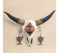 NUNETH Bull Skull Wall Decor Sculpture, Longhorn Bull Skull Wall Hanging Art Decor, Native American Style Resin Sculpture, Decor Ornaments for Living Room, Restaurant, Hotel