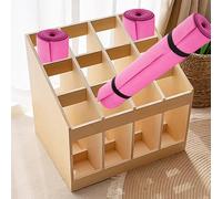 NUNETH Wooden Yoga Mat Rack Holds 12 Yoga Mats, Floor Yoga Mat Holder - 4" Wide Square Slot, Home Gym Display Stand for Carpet Rug/Foot Pad/Towel