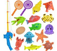 Nunki Toy Fishing Bath Toy,16 Pack Magnetic Fishing Toy(Random Fish), Waterproof Floating Fishing Playset Bathtub Pool Bathtime Toy for Kids Toddlers,Fishing Game for Kids Party Favors