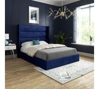 Nuno Straight Winged Upholstered Soft Velvet Bed Frame - Blue