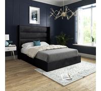 Nuno Straight Winged Upholstered Soft Velvet Black Bed Frame