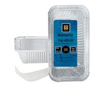 NUNOCHO Aluminium Foil Trays with Lids. Food Containers Pack of 20 No. 6a 650ml. Disposable Takeaway boxes, Reusable, Baking, Roasting, Freezer, Air Fryer