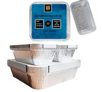 NUNOCHO Foil Trays with Lids. 20 Pack Aluminium Takeaway Containers with Lids 2000ml & 650ml 10pcs Each. Large Aluminium Disposable Reusable Baking Freezing Cooking Food Storage Foil Food Container