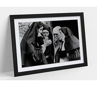 Nuns Smoking Vintage Picture Framed Wall Art Print Picture - A2 - Black Frame