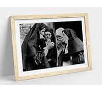 Nuns Smoking Vintage Picture Framed Wall Art Print Picture - A3 - Light Oak Frame