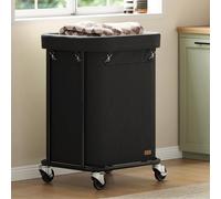 Nunsino Laundry Basket with Wheels, 2-Section Rolling Laundry Hamper Black