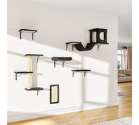 NUNU LAB Wall Mounted Cat Furniture, 6 Pcs Cat Wall Shelves with Condo House, Bridge, Steps, Scratcher, Hammock, Indoor Safe & Stable Furniture for Kittens Play, Black