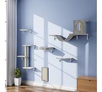 NUNU LAB Wall Mounted Cat Furniture, 6pc Cat Wall Furniture, Cat Climber with Cat House, Bridge, Tree, Steps, and Scratcher, DIY Cat Walls Playground, Cat Shelves for Indoor Wall Furniture Set - Grey