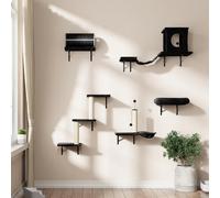 NUNU LAB Wall Mounted Cat Furniture, 7 Pcs Cat Wall Shelves with House, Tunnel, Bridge, Steps, Scratcher, Hammock, Bed, Indoor Safe & Stable Furniture for Kittens Play, Black