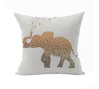 Nunubee Animal Cotton Cover Home Pillowcase Cotton Linen Pillow Covers Decorative Bed Cushion Cover Gold Elephant