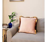 Nunubee Gold Fringe Edge Solid Cushion Cover Farmhouse Trim Plush Pillowcase Edge Gold 45 x 45 cm