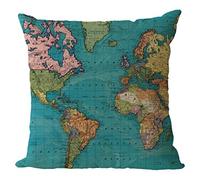 Nunubee World Map Cushion Covers Kitchen Linen and Textiles Children's Bedding Pillow Case 45 x 45 cm Style 1