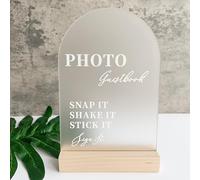 NUO RUI Wedding Guest Book Sign with Stand, Snap It Shake It Sign It, Frosted Acrylic, 4.7 x 7 inches (Frosted & White Font)