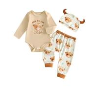NuoBBaom Cute Baby Coming Home Outfits Boy 3pcs Fall Winter Newborn Clothes | Newborn Going Home Outfits New To The Crew Cow Print Long Sleeve Romper Jogger Pants Hat Set 3pcs Baby Boy Spring Clothes
