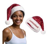 nuobeiyeyuan Custom Christmas Sequin Santa Hat, Personalised Sparkly Santa Hat With Name for Adults, Christmas Costume Fancy Dress Accessory for Xmas New Year Party Supplies (Red)