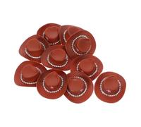 NUOBESTY 10pcs Elegant Rhinestone Chain Decorated Mini Cowboy Hats White Plastic for Doll Dress-up Wild West Themes