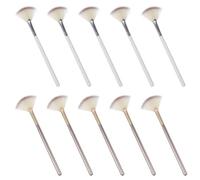 NUOBESTY 10pcs Fan Makeup Brush Set with Natural Goat Hair, Small Highlighter and Powder Applicator Brushes, White Silver and Light Gold Colors, Facial Essentials for Estheticians and