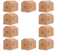 NUOBESTY 10pcs House Shaped Boxes for Candy and Cookies, Natural Kraft Paper 11.4X6.5X6Cm, Foldable Party Favor Boxes for Holiday Baking and Sweet Treat Packaging