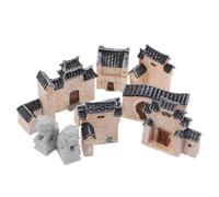 NUOBESTY 10Pcs Miniature Chinese Micro Landscape Houses Figurines Set - Patio and Desk Decor with Stone Lion Statues - Zen Garden and Aquarium Terrarium Ornaments for Bonsai and Fairy