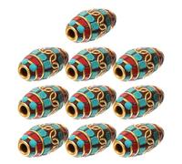 NUOBESTY 10pcs Vintage Copper Beads Tibetan Style Handmade Craftsmanship Artistic Flair Cement Material Loose Beads for Jewelry Making and Buddhist Decoration Supplies