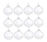 NUOBESTY 12pcs 60mm Flat Hollow DIY Christmas Balls Xmas Tree Ornaments Plastic Fillable Baubles for Holiday Party Decorations and Craft Projects