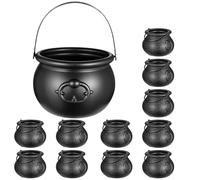 NUOBESTY 12pcs Black Witch Cauldrons Halloween Black Cauldrons Candy Kettles Kids Portable Candy Jars Halloween Pots for Party Decoration -1pc Larger and 11pcs Smaller