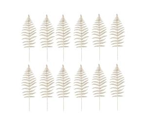 NUOBESTY 12pcs Christmas Glitter Leaves Artificial Fern Bush Tropical Leaf Decor for Wedding Christmas Flower Arrangements Wreaths Holiday Tree Decorations (Golden)