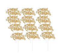 NUOBESTY 12pcs Golden Glitter Merry Christmas Cupcake Toppers Fruit Picks Desert Picks Christmas Birthday Party Decoration