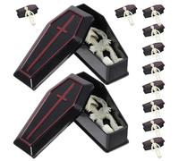 NUOBESTY 12pcs Mini Plastic Coffin Box with White Skeleton Figurines Halloween Skeleton Coffin Decoration Set for Haunted House Party Favors and Prank Props