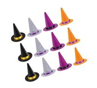 NUOBESTY 12pcs Mini Witch Hats for DIY Crafts and Doll Accessories Handmade Felt Tiny Top Hats in Black Gray Purple Orange for Halloween Party Decorations and Small Space Embellishments
