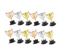 NUOBESTY 12Pcs Plastic Trophy for Celebration and Competition Mini Gold Silver Award Decor with Unique Figurine Design Party Favor and School Prize Collection