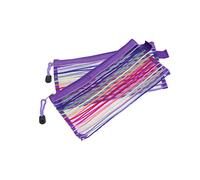 NUOBESTY 12pcs Rainbow Stripes Mesh Pencil Case Zipper Storage Bag 23.5x12cm for Office Supplies and Travel Accessories Purple