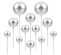 NUOBESTY 12Pcs Silver Ball Cake Toppers - Foam Sphere Cake Decorations for Birthday, Party, Cupcakes, Ice Cream, and More