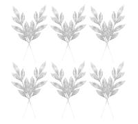 NUOBESTY 12pcs Silver Christmas Glitter Leaf Picks with Sturdy Stems for Vase Artificial Sparkling Foliage for Xmas Tree Decorations Wreaths Holiday Centerpieces and DIY Crafting