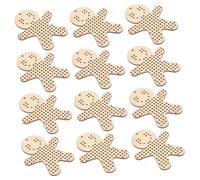 NUOBESTY 12pcs Wooden Gingerbread Man Hanging Tags for Cross Stitch DIY Crafts Beginner Friendly Wood Plaque Ornaments for Christmas Decoration and Engraving