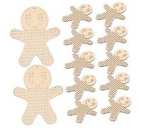 NUOBESTY 12pcs Wooden Gingerbread Men Cutouts DIY Cross Stitch Plates for Christmas Tree Decorations Unfinished Craft Mesh Blanks for Embroidery and Handmade Ornaments